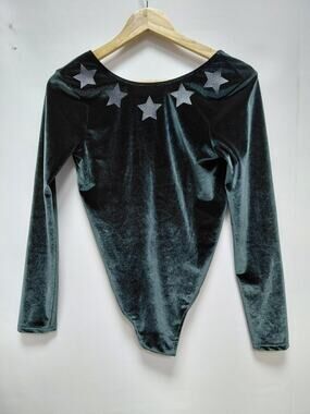VICTORIA SPORT Velvet Bodysuit Long Sleeve Scoop Neck Women See Measurements